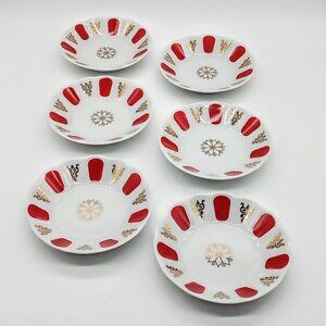Porland Turkish Porcelain Red Gold Scalloped Tea Plates (6)